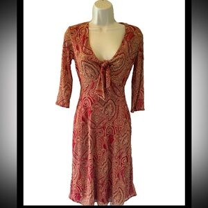 Red Paisley Print Sheer Fit Flare Midi Dress size 2 Laundry